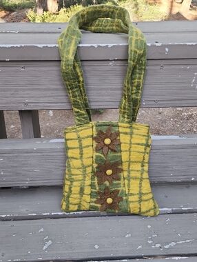 Handcrafted Yellow & Green Floral Felt Shoulder Bag, Boiled Felt